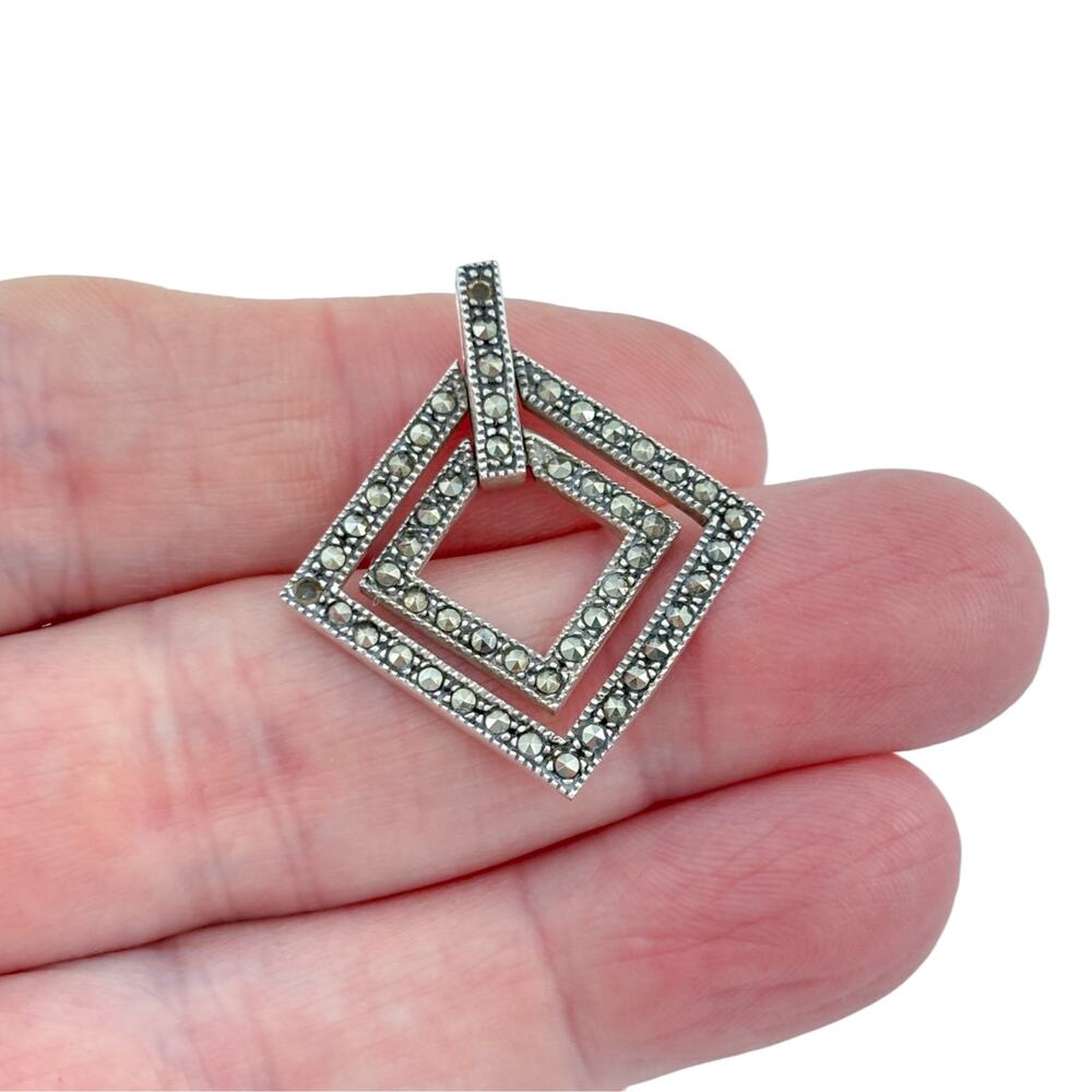 Vintage Sterling Silver 925 Marcasite Diamond Shaped Pendant